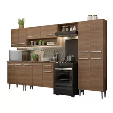 Armário De Cozinha Completa Modulada Emilly Madesa Com Armário E Balcão R Cor Rustic Grem293001