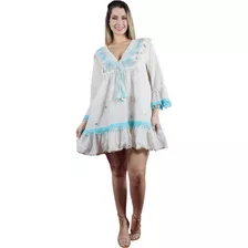 Vestido Indiano Curto De Franjinha 5009 Com Cordão Manga 3/4