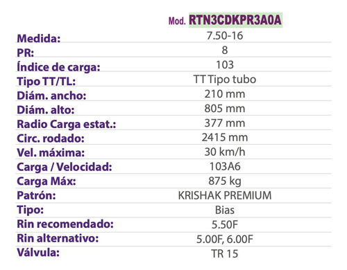 Llanta Agricola Krishak Premium 7.50-16 8pr Convencional Foto 3