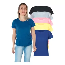 Kit 5 Blusas Camiseta Algodão Básica Feminina Uva7