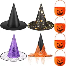 4 Piezas De Sombreros De Bruja De Halloween Y 4 Bolsas ...
