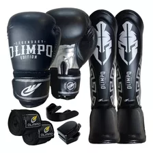 Kit Boxe Muay Thai Luva Bandagem Bucal Case Caneleira Olimpo