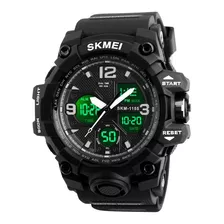 Reloj Pulsera Skmei 1155 De Cuerpo Color Negro, Analógico-digital, Para Hombre, Fondo Negro, Con Correa De Poliuretano Color Negro, Agujas Color Blanco Y Negro, Dial Blanco, Subesferas Color Negro, Mi