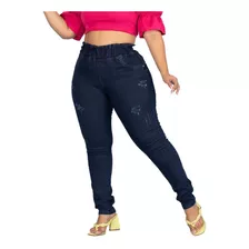 Calça Jeans Feminina De Elástico Plus Size Cós Alto Lycra