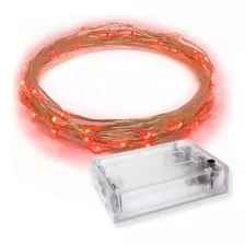 Fio Cobre Prata - Cordão Luz Fada - 3m 30 Leds Vermelho Pilhas