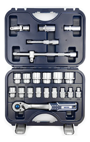 Set Llaves Tubo Crique Bremen 22pz Pulgadas Enc 1/2 7941 Dgm Azul