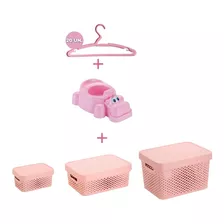 Kit Quarto Bebe Organizador Azul Rosa Cabide Caixa Presente