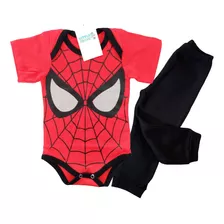 Conjunto Bebe Body Manga Corta Pantalon Spiderman Ojos