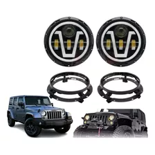 Par Farol Angel Eyes Led 50w 7 Pol Jeep Troller + Suportes