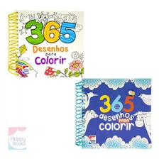 Livro Para Colorir Com 365 Desenhos Kit Capa Branca & Azul | Happy Books