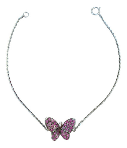 Pulseira Borboleta Ouro Branco 18k 750 E Rubelitas Branco 17 Cm