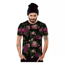 Camiseta Floral Preta E Rosa Masculina Top