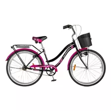 Bicicleta Paseo Dama Aurora Family Canasto R26 Portapaquete Color Negro/rosa