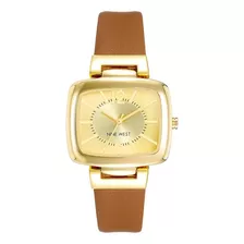 Reloj Mujer Nine West Cristal Mineral 36 Mm Nw/1856gphy Color De La Correa Marrón Color Del Bisel Dorado Color Del Fondo Dorado