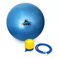 Bola De Pilates 65cm Muvin Antiestouro Suporta Até 300kg Com Bomba Ginástica Fitness Pilates Yoga Fisioterapia Fortalecimento Cor Azul