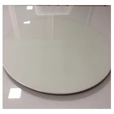 Centro De Mesa Giratorio 50cm Sem Fixação Laca Off White Com Vidro Fixo