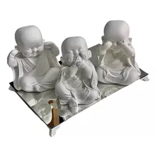 Trio Buda Bebê Cego Surdo Mudo Gesso Crú+ Brinde Aparador