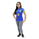 Camiseta Feminina Azul Copa Do Mundo, Babylook SeleÃ§Ã£o Md. 5