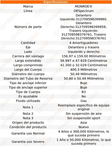 Kit 4 Amortiguadores Gas Oespectrum Rx350 Lexus 10/15 Monroe Foto 3