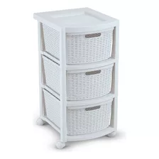 Cajonero Apariencia Rattan 3 Gavetas Altas Color Blanco Nieve