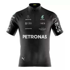 Camiseta Ciclista Mtb Petronas Preta Com Bolsos Uv 50+