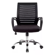 Silla Oficina Ergonomica Ejecutiva Marca Silleti Modelo Boston Base Cromada Giratoria Reclinable Tapizada En Malla Color Negro