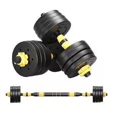 Kit Halteres 3 Em 1 Peso Musculação Até 20kg Ajustável Preto Cor Preto-amarelo