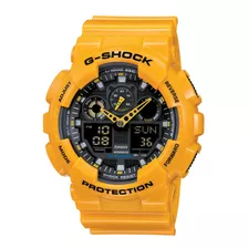 Reloj Pulsera Casio G-shock Ga100 De Cuerpo Color Naranja, Analógico-digital, Para Hombre, Fondo Negro, Con Correa De Resina Color Naranja, Agujas Color Naranja, Dial Naranja, Subesferas Color Negro, 