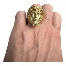 Anel Masculino Jesus Cristo Banhado A Ouro 18k Luxo 