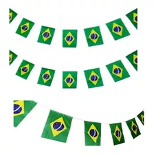 Varal Bandeiras Brasil 4,5m - 10 Bandeirinhas Tecido 30x20cm