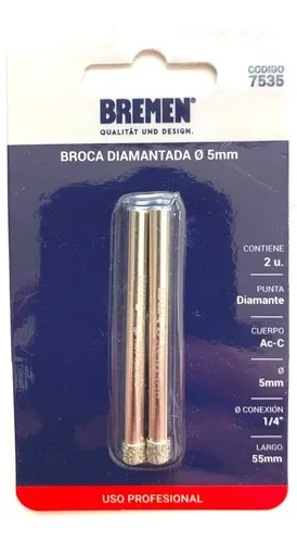 Broca Diamantada Porcelanato Bremen 5 Mm 7535 X 2 Unidad Dgm