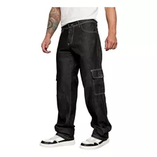 Calça Jeans Baggy Cargo Masculina Bolso Fundo E Pernas Larga