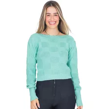 Blusa Cropped Feminina Lã Tricot Texturizada Manga Longa