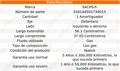 1- Amortiguador Gas Delantero Izq/der Gmc Acadia 07/12 Sachs Foto 2