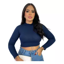 Blusa Feminina Cropped Cacharrel Gola Alta Manga Longa