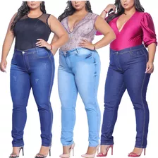 Kit 3 Calças Jeans Plus Size Cintura Alta - Promoção