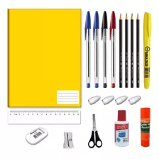 Material Escolar Kit Com 20 Peças Caderno Grande 96 Folhas