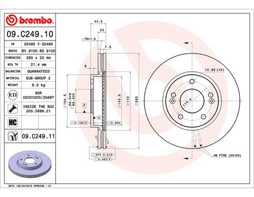 Par Discos Brembo Para Hyundai Elantra Gls 2011-2013 Delant Foto 2