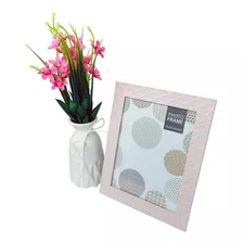 Conjunto Decoração Vaso Com Flores E Porta Retrato 3 Peças