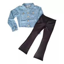 Conjunto Jeans Menina Jaqueta Jeans Claro E Calça Flaire