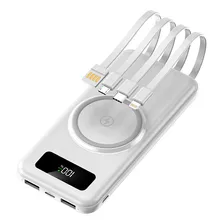 Power Bank 20000mah Com 4 Cabos E Carregamento Sem Fioled Cor Branco