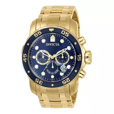 Reloj Pulsera Invicta Pro Diver Scuba 0073 De Cuerpo Color Dorado, Analógico, Para Hombre, Fondo Azul, Con Correa De Acero Inoxidable Color Dorado, Agujas Color Dorado Y Blanco, Dial Dorado Y Blanco, 