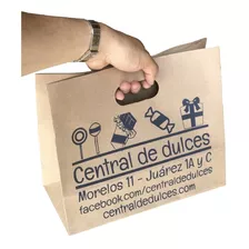 Bolsa Papel Kraft Asas 30x20+30 Impresa Regalo Comida 100 Pz