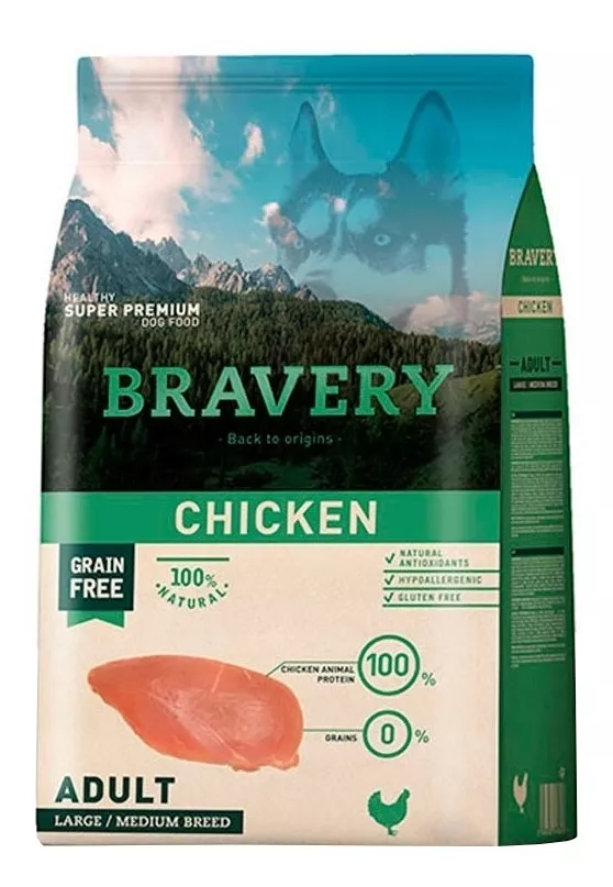 Alimento Bravery Super Premium Adult Dog Large/medium Breeds Para Perro Adulto De Raza Mediana Y Grande Sabor Pollo En Bolsa De 12kg