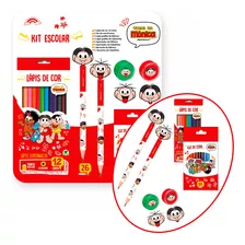 Kit Material Escolar Infantil Lápis Borracha Turma Da Mônica