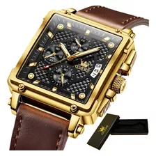 Relógio De Couro De Luxo Olevs Square Chronograph