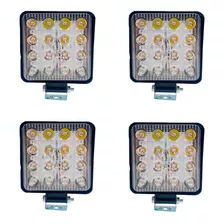 Kit 4 Farol Auxiliar 48w Quadrado 16 Leds Linha Pesada