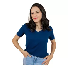 Blusa Segunda Pele Manga Curta Feminina Gola V Básica Lisa