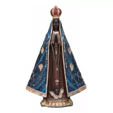 Imagem Nossa Senhora Aparecida Manto Azul Gesso Mármore 20cm