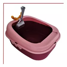 Sanitário Caixa De Areia Para Gatos Borda Alta C/ Pázinha Cor Rosa/bordô